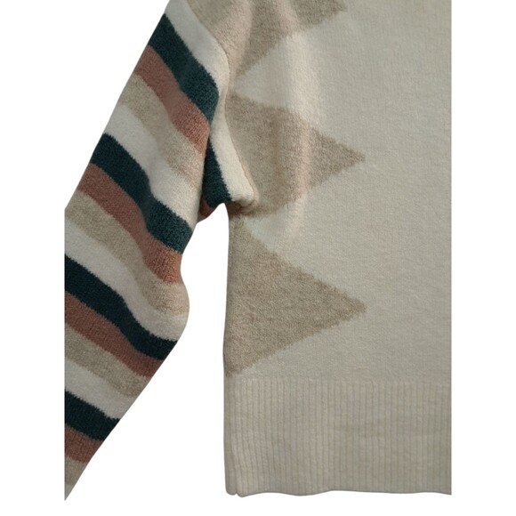 Madewell Sweater Cream Crop Wool Alpaca Boat Neck Striped Sleeve Geo Women's XS - Picture 4 of 11